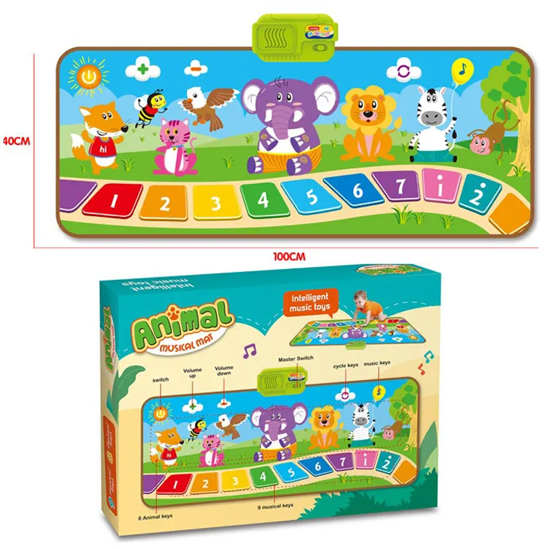 Children Piano Music Play Mat Animal Design Theme, Foldable with 9 Piano Function Keys, High Sensitivity Early Education with Piano Score for Kids (757-11)